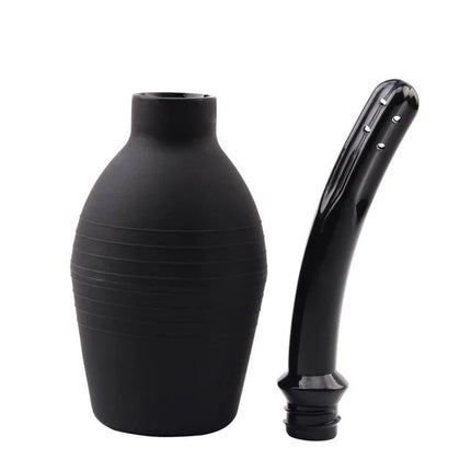 Anal Douche Booty Cleanse 25.5 cm Black with long neck for easy insertion and extra cover for stability.