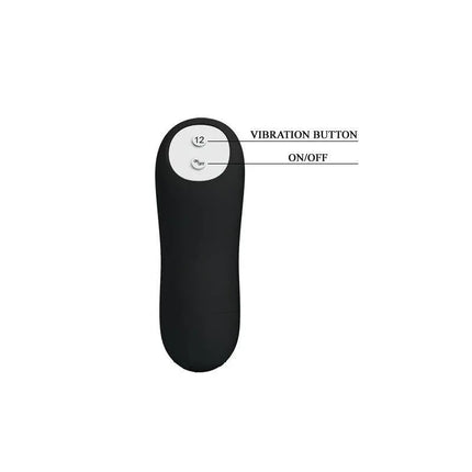 Remote control for Anal Plug Black with Remote Control showing vibration and on/off buttons.