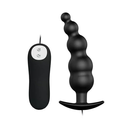 Anal Plug Bubbles Vibrator Black with Remote Control showcasing bubble texture and wireless remote for hands-free use.