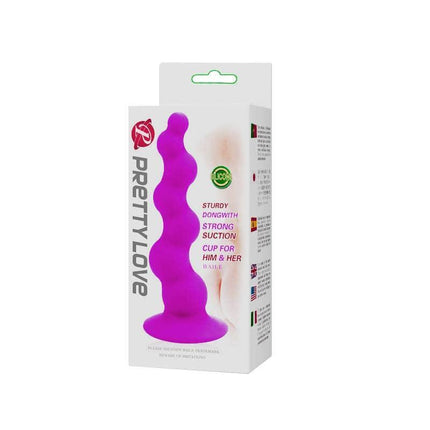 Anal Plug Passion Purple in packaging, featuring a bubble-shaped design and soft-touch silicone, ideal for hands-free use.
