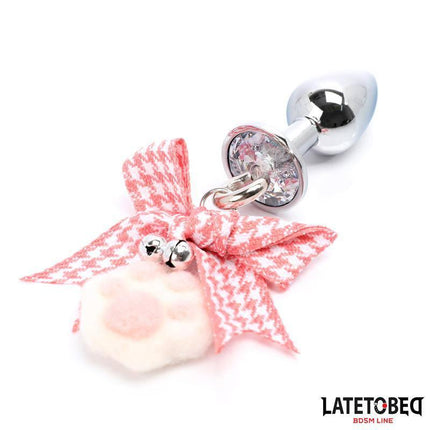 Anal Plug with Jewel and Pompon from Latetobed BDSM Line, featuring a playful pink bow and durable metal design for intense experiences.