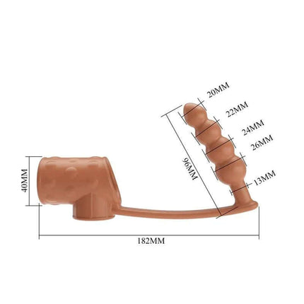 Anal Plug with Penis Sleeve featuring four beads and built-in penis ring for enhanced stimulation and control in adult play.