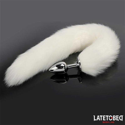 Anal Plug with Tail 40 cm - White, featuring a metal plug with a silky white 40 cm tail from the Latetobed BDSM Line.
