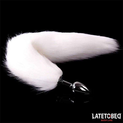 Anal Plug with Tail 40 cm - White, featuring a silky white 40 cm tail and durable metal plug from Latetobed BDSM Line.