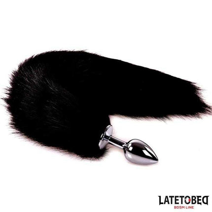 Anal Plug with Tail - Black 40 cm from Latetobed BDSM Line, featuring a classic metal plug with a silky black tail for adventurous play.