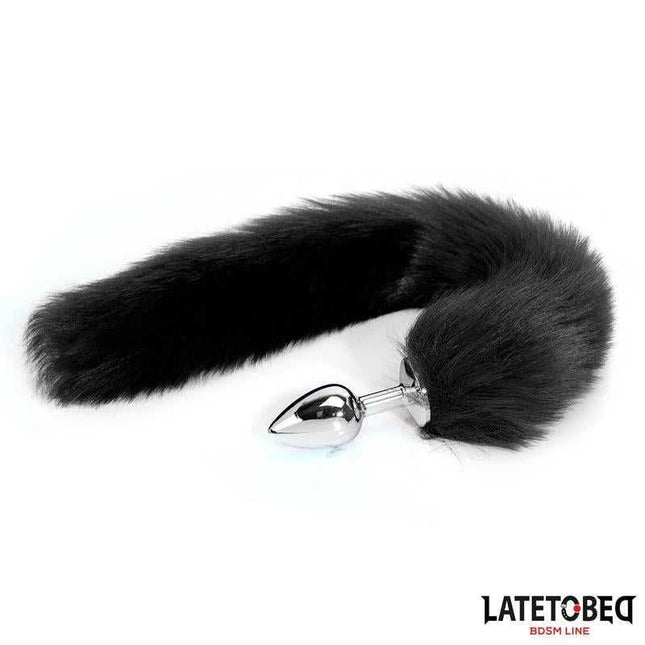 Anal Plug with Tail - Black 40 cm from Latetobed BDSM Line, featuring a metal plug and a soft, silky black tail.