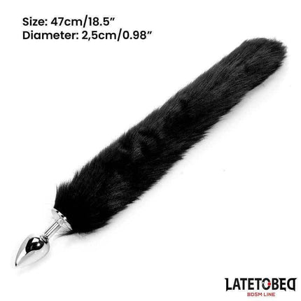 Anal Plug with Tail - Black 40 cm from Latetobed BDSM Line, featuring a metal plug with a luxurious black tail for adventurous play.