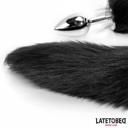 Anal Plug with Tail - Black 40 cm, featuring a classic metal plug and elegant black tail, part of Latetobed BDSM Line.