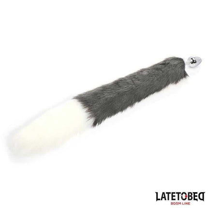 Anal Plug with Tail - Elegant 40cm Gray & White by Latetobed BDSM line