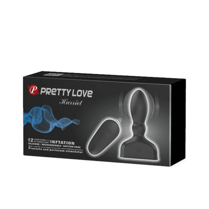 Anal Stimulator Harriet Inflatable USB Silicone Black package with wireless remote and soft silicone design.