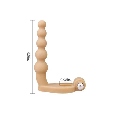 Anal Stimulator The Ultra Soft Bead 6.5 with Vibration Flesh in tan color, showing dimensions: 6.5 inches by 0.98 inches.