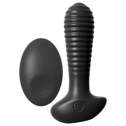 Anal Teaser Vibrating Butt Plug in premium silicone, featuring a ribbed design for enhanced pleasure and a remote control for convenient use.