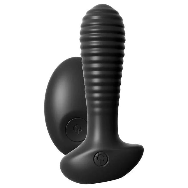 Anal Teaser Vibrating Butt Plug in black silicone with ribbed design for enhanced pleasure.