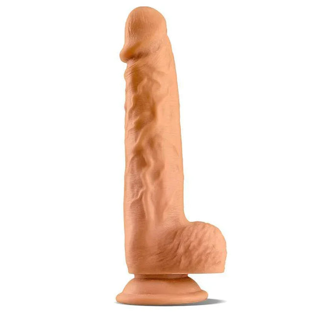 Andi Realistic Dildo with Testicles 9.1 Flesh featuring lifelike texture and suction base for hands-free use