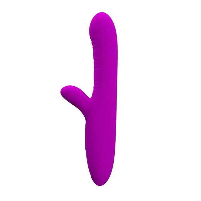 Purple Angelique Tickling Vibe USB vibrator with clitoral stimulator, featuring 12 vibration functions and 4 finger movements.