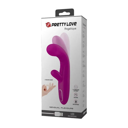 Angelique Tickling Vibe USB in packaging, showcasing features for enhanced pleasure and versatility.