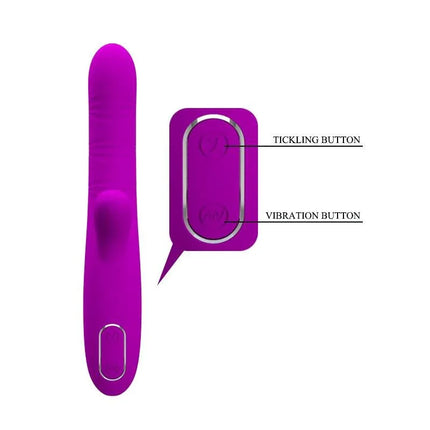 Angelique Tickling Vibe USB with labeled tickling and vibration buttons showcasing functionality and design.