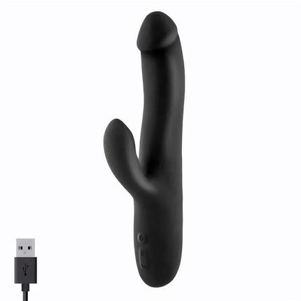 Angus Vibrator with Thrusting Movement 2 Motors Silicone USB, dual-motor design, black, rechargeable, versatile pleasure device