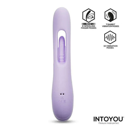 Annia G-Spot Vibrator with Internal Wiggling in purple, featuring curved design for precise stimulation, showcased with INTOYOU branding.