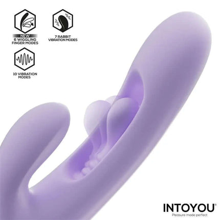Annia G-Spot Vibrator with Internal Wiggling in purple, showcasing its curved design and multiple vibration modes, perfect for G-spot pleasure.
