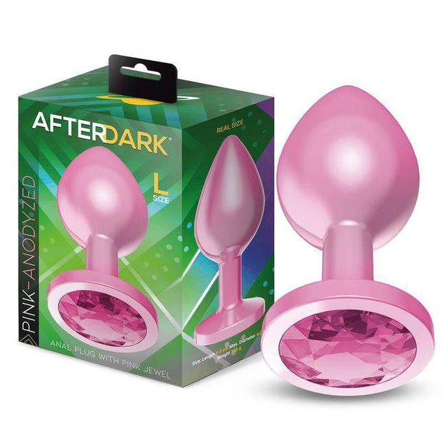 Anodyzed Anal Plug Pink with Jewel Size L by Afterdark, featuring a smooth anodized aluminum finish and a pink jewel base for elegant play.