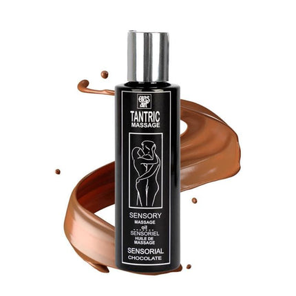 Aphridisiac Tantric Oil Chocolat 100 ml bottle with chocolate aroma designed for sensual couples' massage and relaxation.