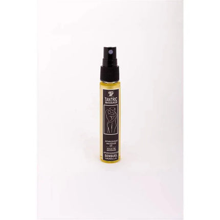 Aphridisiac Tantric Oil Vainila 30 ml bottle with sensual vanilla scent, designed for enhancing couple's sensual experiences.
