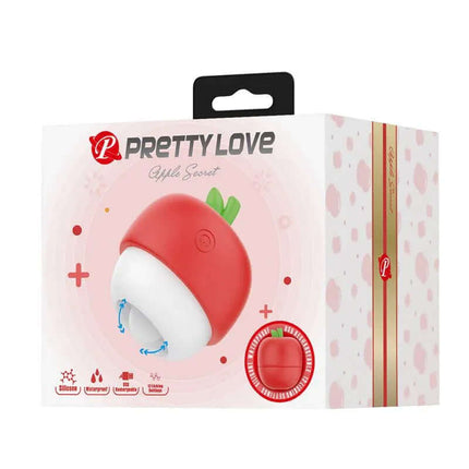 Box packaging of Apple Secret Licking Stimulator featuring a red and white design with green leaf accents