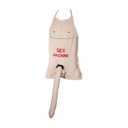 Apron with Plush Penis Sex Machine, novelty apron with inflatable detail and humorous design for fun cooking and barbecues.