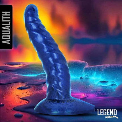 Aqualith Liquid Silicone Dildo 22 cm in vibrant aquatic blue on colorful background