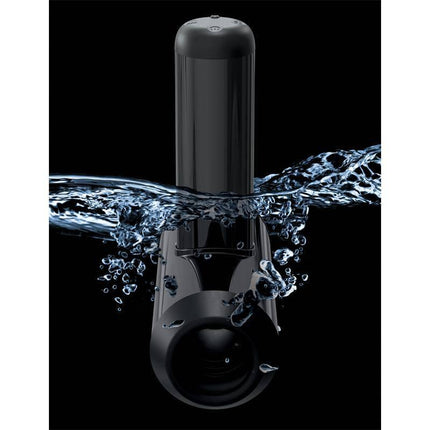 Sleek black Aquatic Masturbator Hydrobator submerged in water, showcasing its immersive underwater stimulation design.