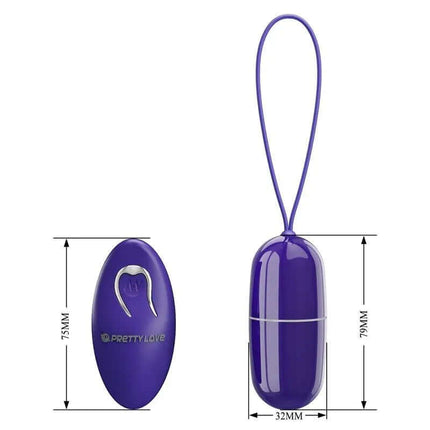 Arvin Youth Egg Vibrator with Remote in purple, showing product dimensions and compact design for versatile stimulation.
