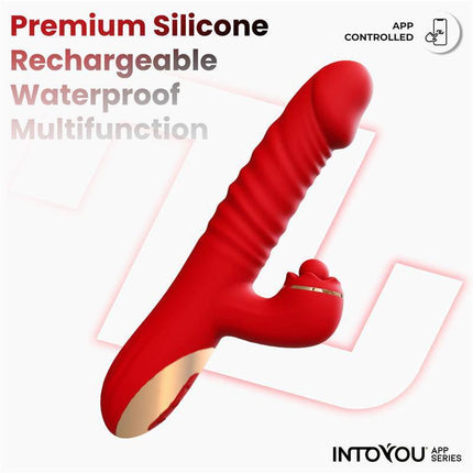 Ascen Thrusting and Waving Vibe with App Magnetic USB, red premium silicone, waterproof and rechargeable from Intoyou® App Series