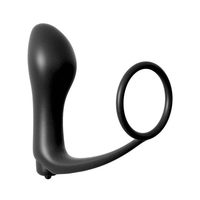 Ass-Gasm Cockring Vibrating Plug - Colour Black, silicone wearable plug and cockring with powerful vibrations for prostate stimulation.