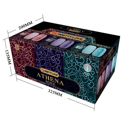 Athena Alice Display 15 Men Masturbator set packaging with dimensions