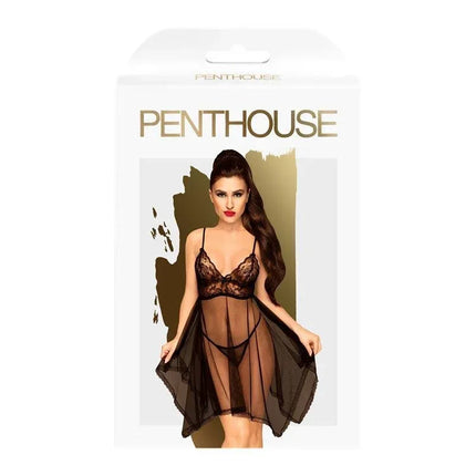 Babydoll Naughty Doll Black from Penthouse Collection with silky lace and floral pattern