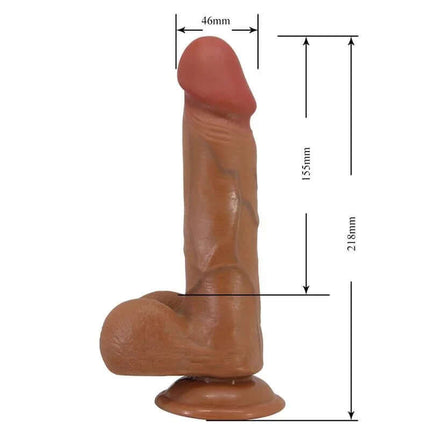 Bahamut Relistic Dildo Slide Skin 8.5 with lifelike design and realistic details for G-spot stimulation, dimensions in millimeters shown