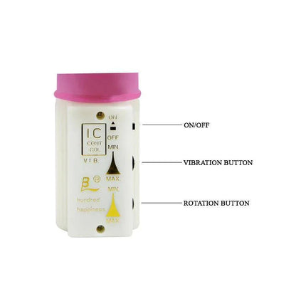 Baile Clear Vibe Pink control panel with vibration and rotation buttons, showcasing ergonomic features for clitoral stimulation.