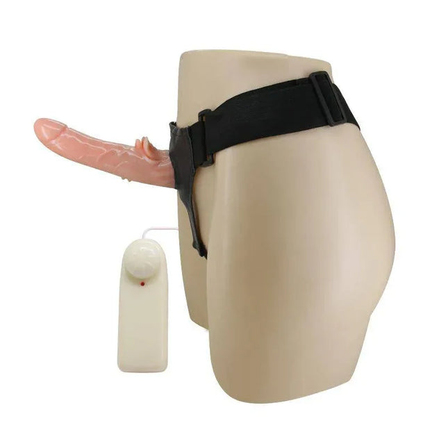 Baile Dildo Strap-On with Remote Control 18 cm, shown with adjustable harness and remote for intimate play.