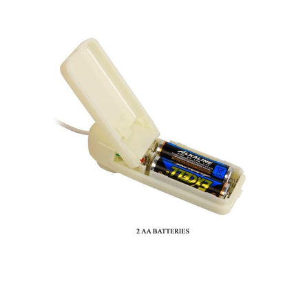 Battery compartment for Baile Dildo Strap-On with Remote Control 18 cm showing 2 AA batteries.