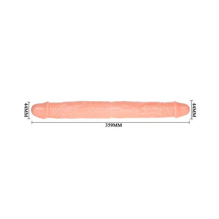 Baile Double Dildo Flesh with realistic texture, flexible design, 44mm diameter, 359mm length, perfect for couples and solo play.