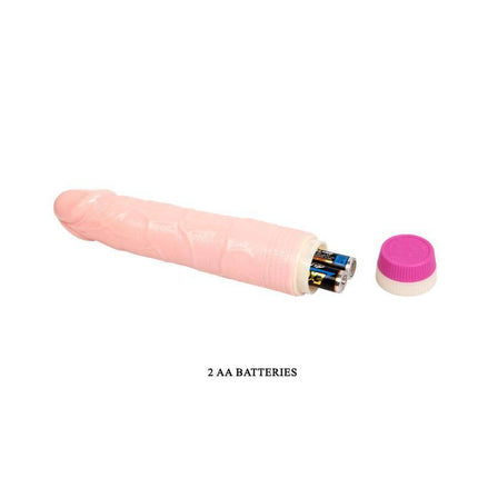 Baile Vibe Flesh vibrator with removable cap, showcasing battery compartment and realistic texture.