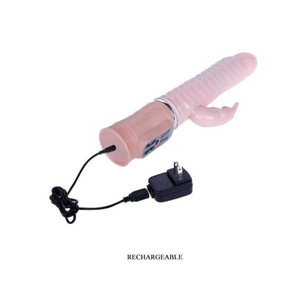 Baile Vibe Naughty Bunny with realistic veins and warming function, shown with a rechargeable cord for enhanced pleasure and convenience.