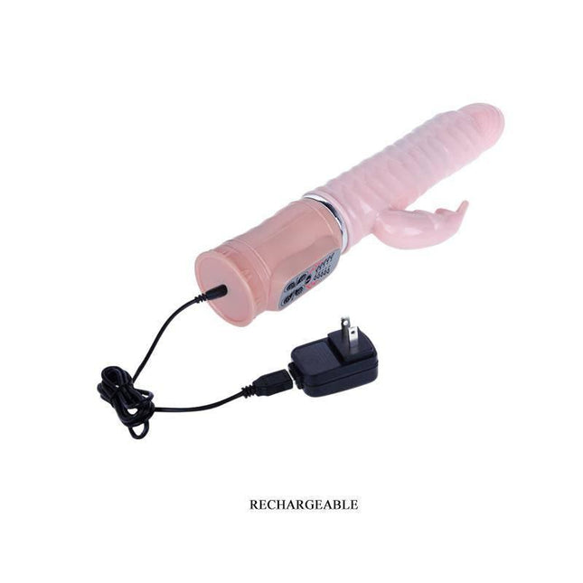 Baile Vibe Naughty Bunny with realistic veins and warming function, shown with a rechargeable cord for enhanced pleasure and convenience.