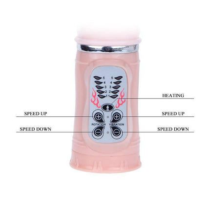Baile Vibe Naughty Bunny control panel showing speed and heating settings.