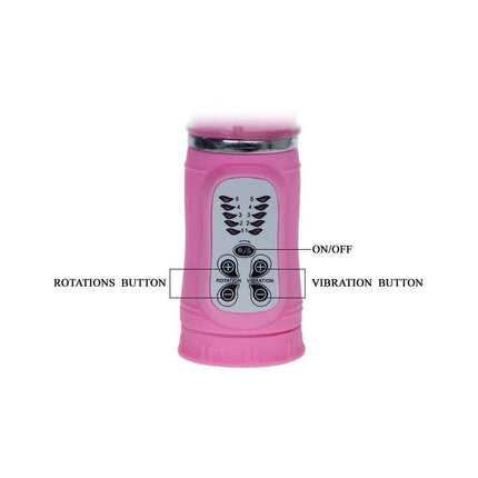 Baile Vibe U.S. Big Mabe Pink silicone vibrator with controls showing on/off, rotation, and vibration buttons.