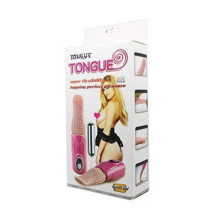Packaging of Baile Vibe with Vibrating Bullet showing tongue-shaped sex toy with ribbed sleeve and three vibration functions.