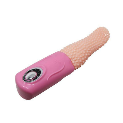 Baile Vibe with Vibrating Bullet, a pink tongue-shaped ribbed stimulator for enhanced intimate experiences with customizable vibrations.
