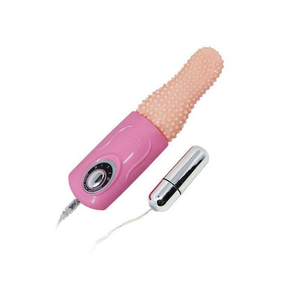 Baile Vibe with Vibrating Bullet, tongue-shaped sex toy with ribbed sleeve and silver bullet for enhanced stimulation