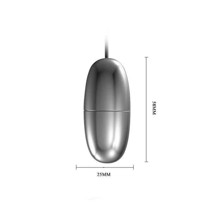 Baile Vibrating Egg with Remote Control dimensions illustration showing 25mm width and 58mm height.
